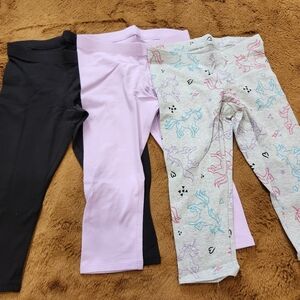 🆕️ 💜 Set of Three Girls' Leggings - Black, Pink, Gray with Unicorn Print